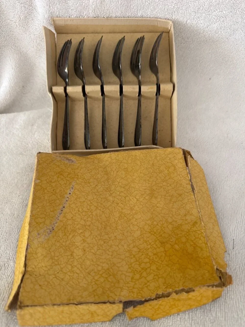 M.S. Ltd. Sheffield England Dessert Fork Set Six Tarnished Silver Plated Flatwar